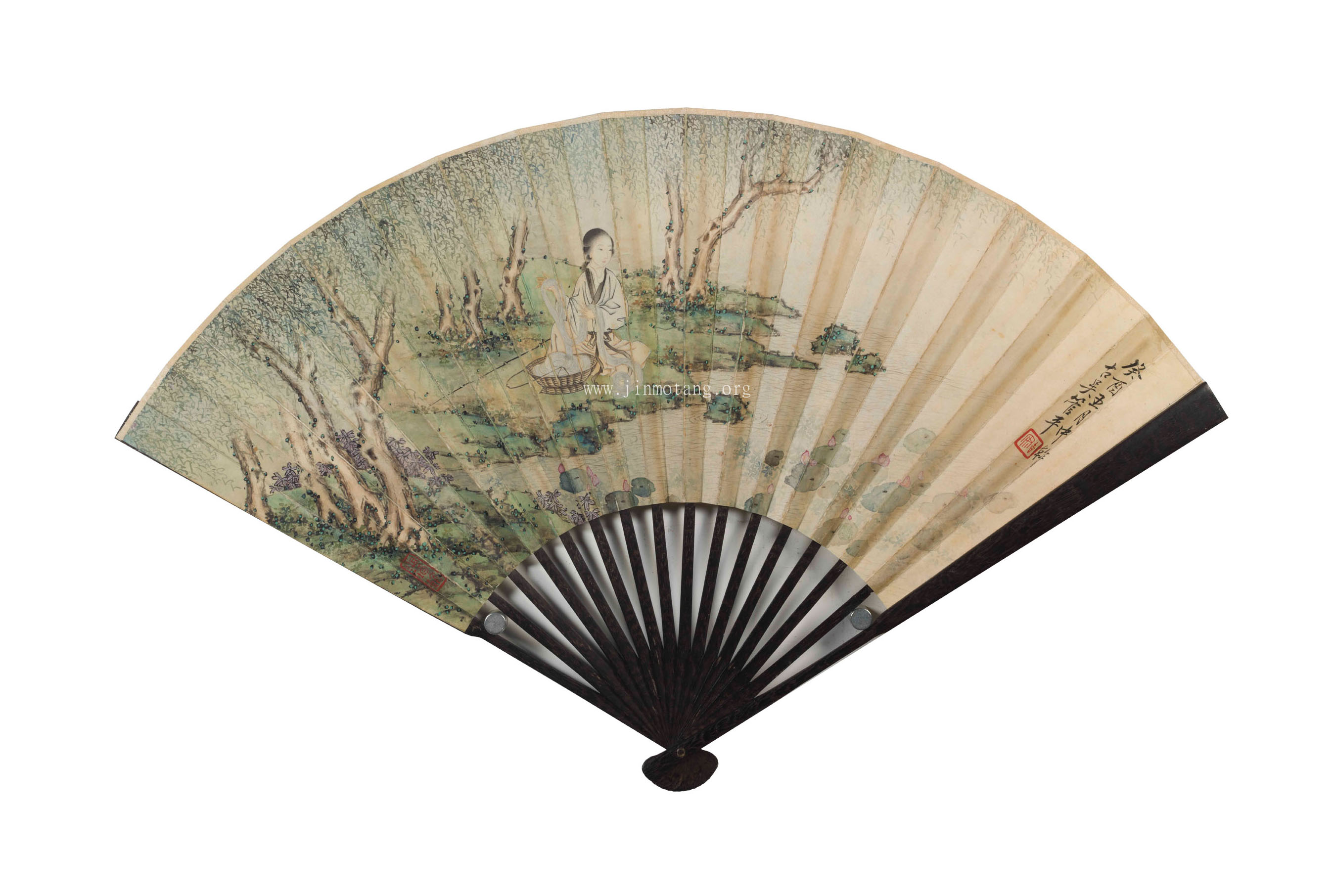 管平湖 浣紗仕女溥伒行書詩成扇